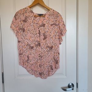 Democracy Women's Pink Zebra Print Flowy Ruffle Sleeve Blouse Size Small